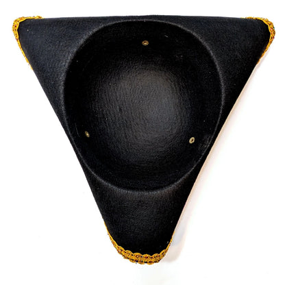 BLACK PIRATE HAT Tricorn with Gold Lace (Adult Size)