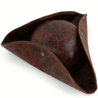 PIRATE HAT Brown Tricorn Faux Leather (Adult Size)