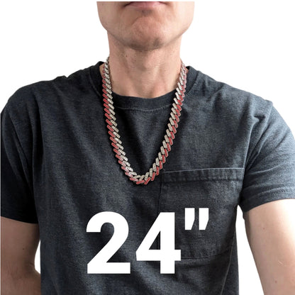 Silver, Red & White Thick Iced-Out Tilted Cuban Gem Link Chain Necklace (20"-28")