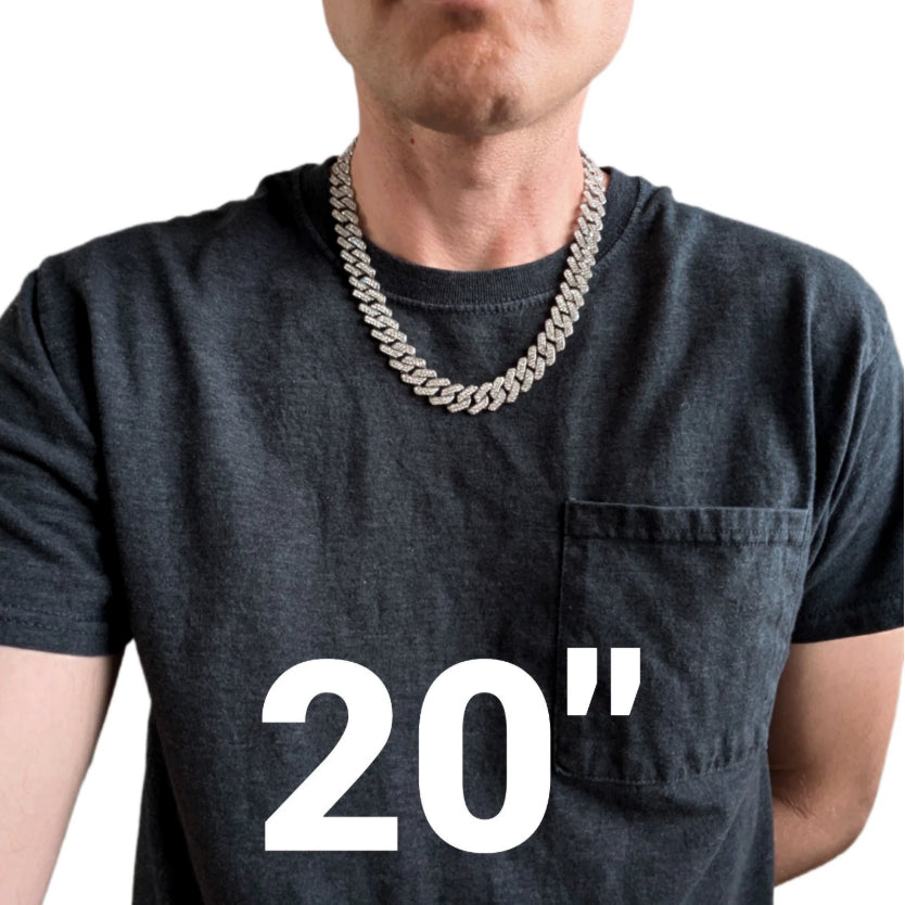 Silver Iced-Out Tilted Cuban Gem Link Chain Necklace (20"-28")