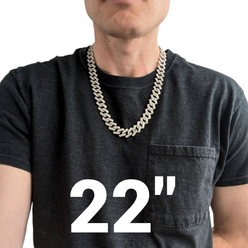 Silver Iced-Out Tilted Cuban Gem Link Chain Necklace (20"-28")