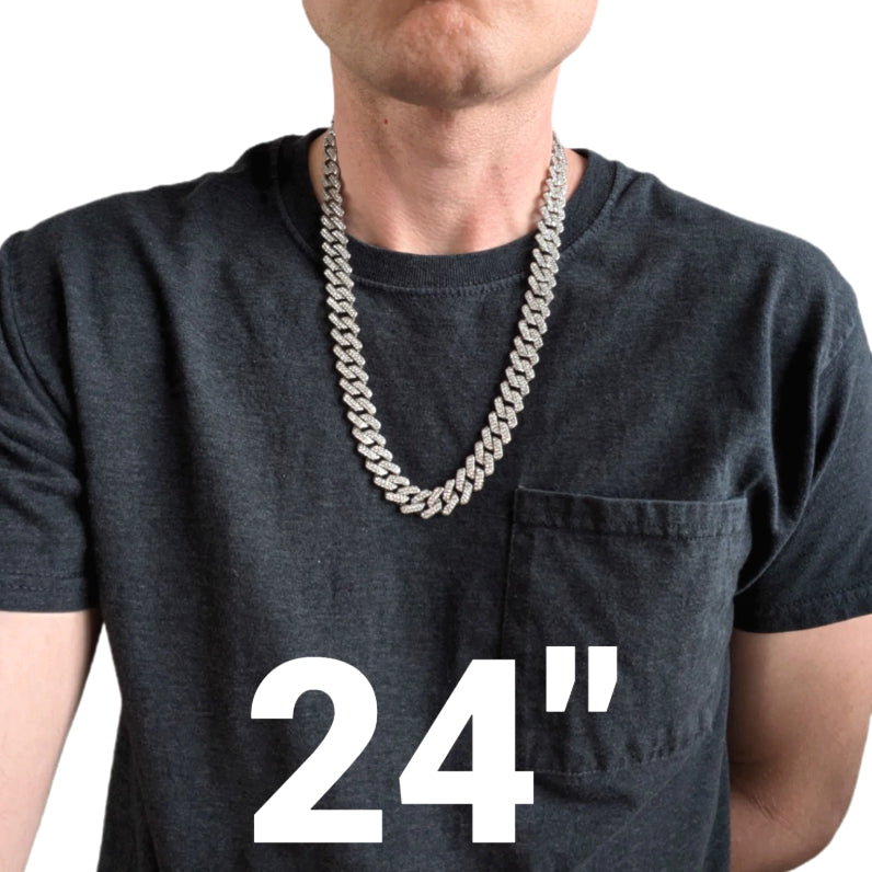 Silver Iced-Out Tilted Cuban Gem Link Chain Necklace (20"-28")