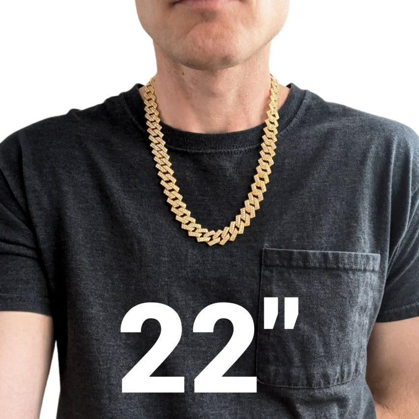 Gold Iced-Out Tilted Cuban Gem Link Chain Necklace (20"-28")