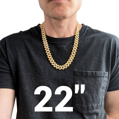 Gold Iced-Out Tilted Cuban Gem Link Chain Necklace (20"-28")