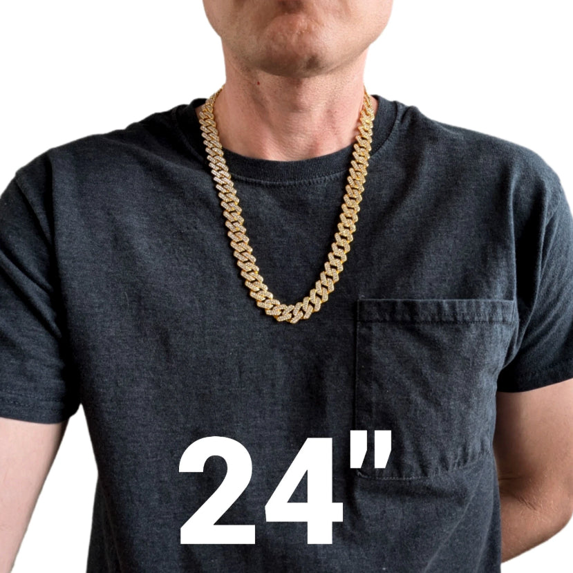 Gold Iced-Out Tilted Cuban Gem Link Chain Necklace (20"-28")