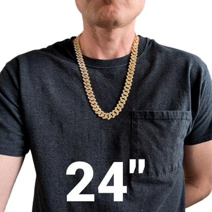 Gold Iced-Out Tilted Cuban Gem Link Chain Necklace (20"-28")