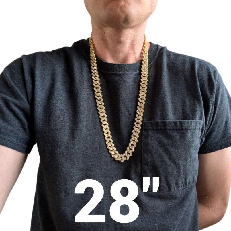 Gold Iced-Out Tilted Cuban Gem Link Chain Necklace (20"-28")