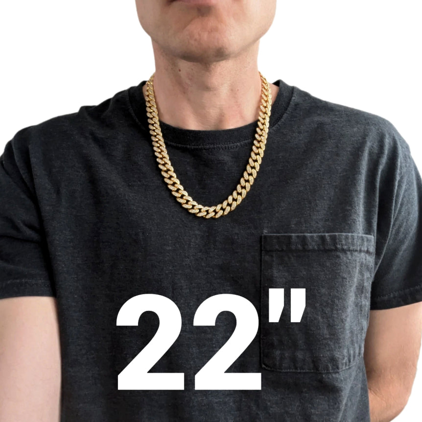 Gold Iced-Out Straight Cuban Gem Link Chain Necklace (20"-28")