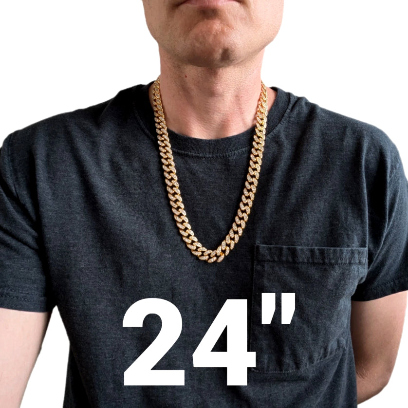 Gold Iced-Out Straight Cuban Gem Link Chain Necklace (20"-28")