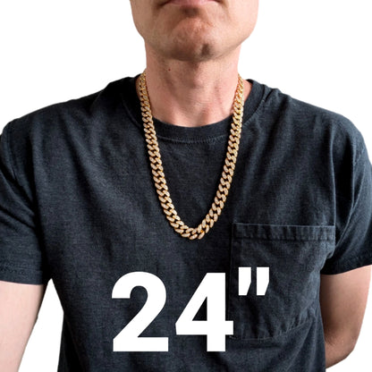 Gold Iced-Out Straight Cuban Gem Link Chain Necklace (20"-28")