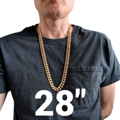 Gold Iced-Out Straight Cuban Gem Link Chain Necklace (20"-28")