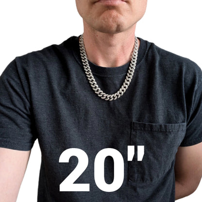 Silver Iced-Out Straight Cuban Gem Link Chain Necklace (20"-28")