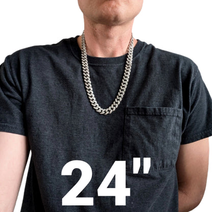 Silver Iced-Out Straight Cuban Gem Link Chain Necklace (20"-28")