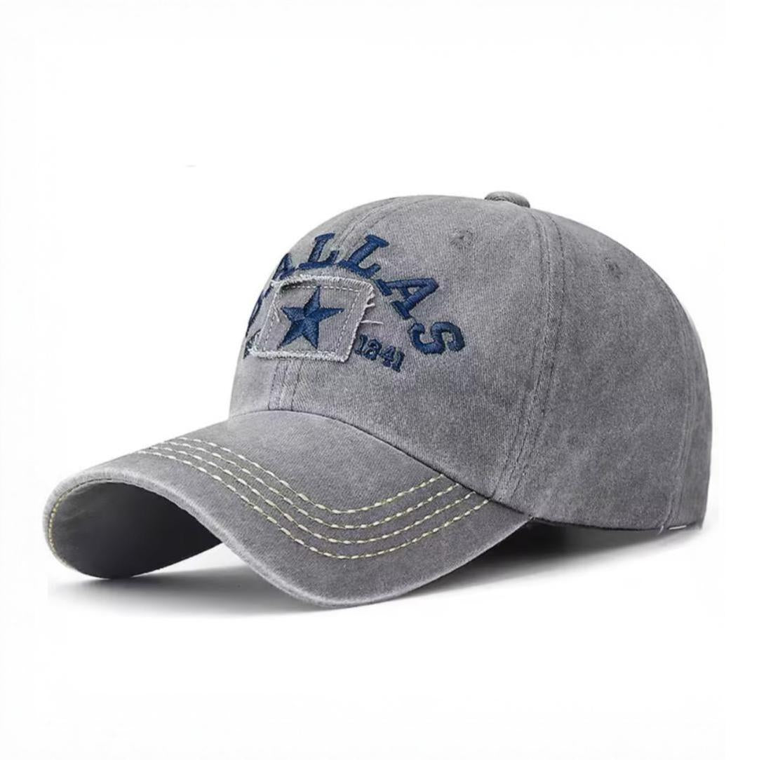 DALLAS DISTRESSED BASEBALL HAT, Gray, Embroidered Cap, Adjustable Size (Adult)