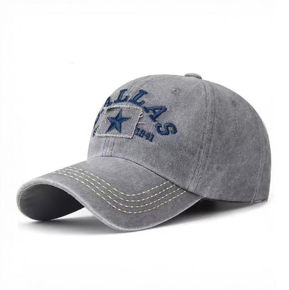 DALLAS DISTRESSED BASEBALL HAT, Gray, Embroidered Cap, Adjustable Size (Adult)