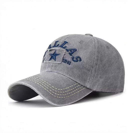 DALLAS DISTRESSED BASEBALL HAT, Gray, Embroidered Cap, Adjustable Size (Adult)