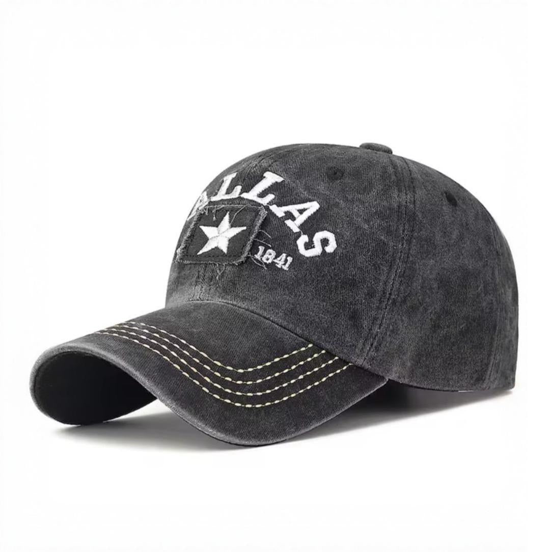 DALLAS DISTRESSED BASEBALL HAT, Black, Embroidered Cap, Adjustable Size (Adult)