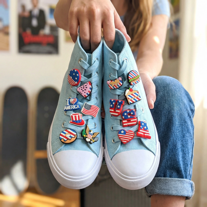 PATRIOTIC SHOE CHARM COLLECTION (Pack of 14) USA American, Complete Set