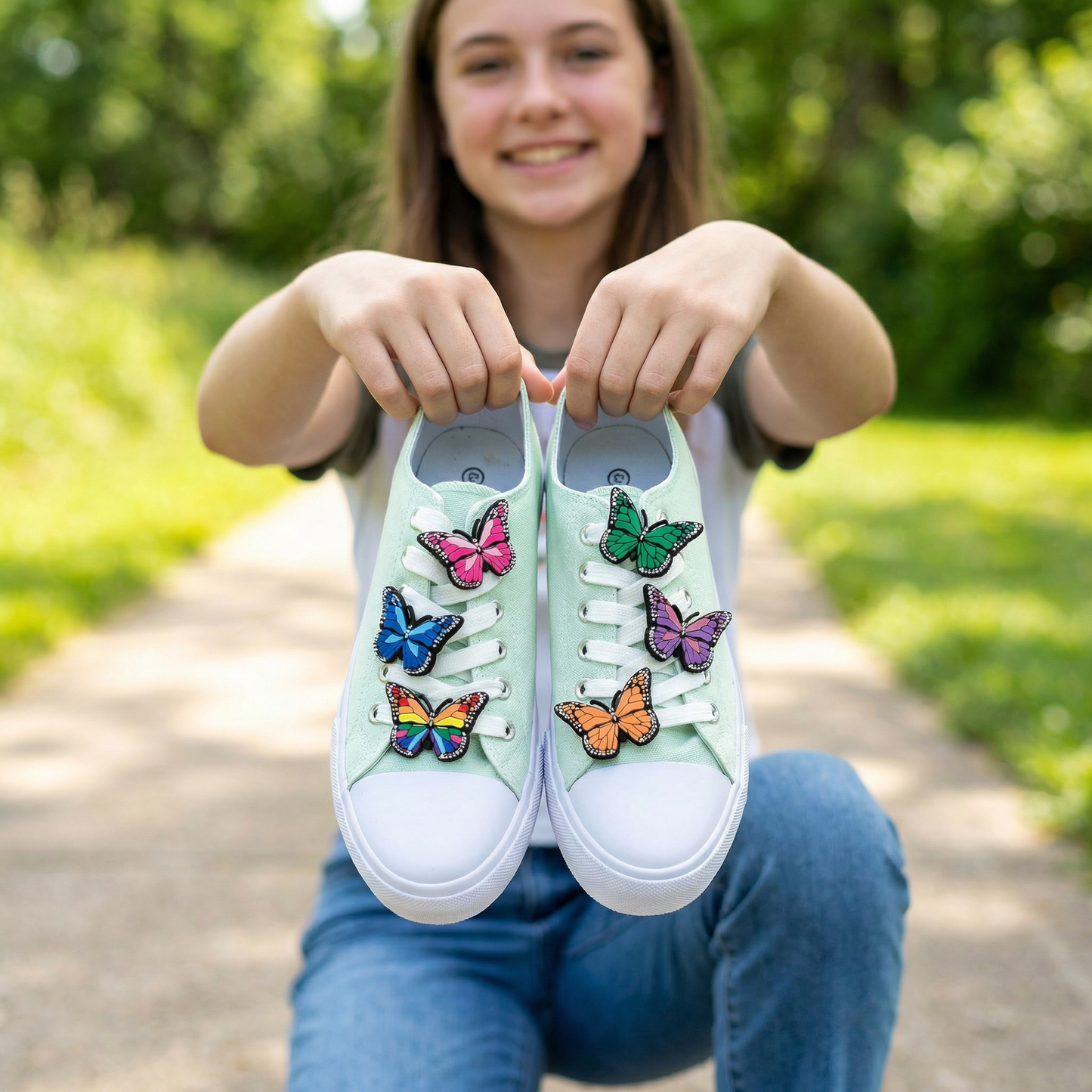 BUTTERFLY SHOE CHARM COLLECTION (Pack of 6) Rainbow Colors, Set of Essentials