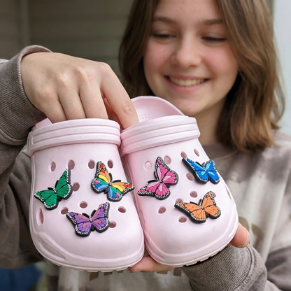 BUTTERFLY SHOE CHARM COLLECTION (Pack of 6) Rainbow Colors, Set of Essentials