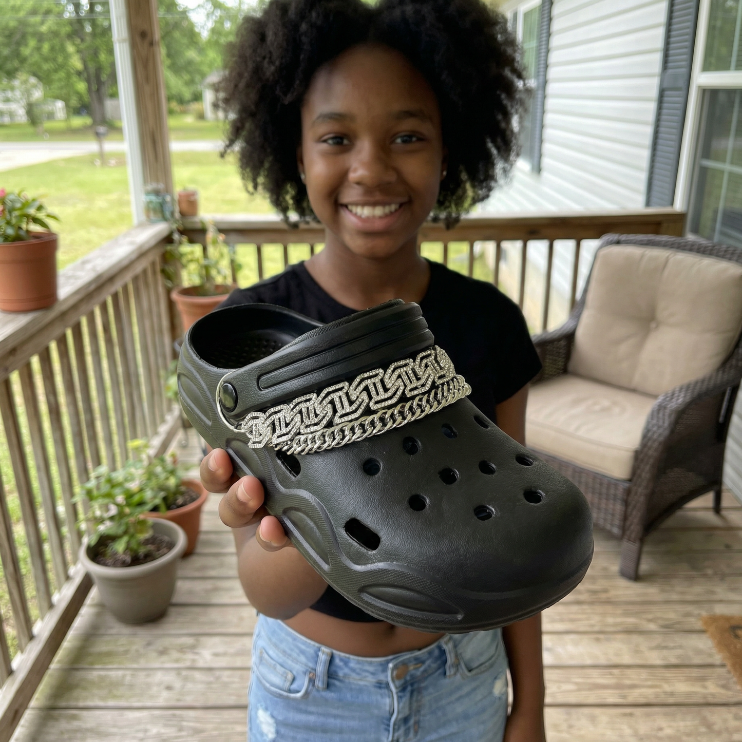 SILVER INTRICATE DUAL CLOG STRAP - Gem Link, Rivet Band (Adjustable Length)