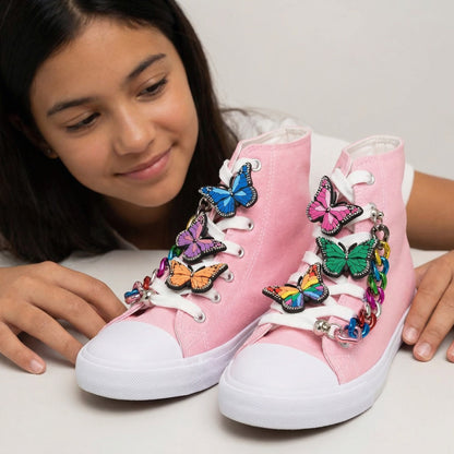 BUTTERFLY SHOE CHARM COLLECTION (Pack of 8) Rainbow Colors, Set of Essentials with Chains