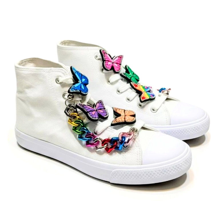 BUTTERFLY SHOE CHARM COLLECTION (Pack of 8) Rainbow Colors, Set of Essentials with Chains