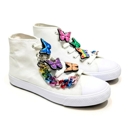 BUTTERFLY SHOE CHARM COLLECTION (Pack of 8) Rainbow Colors, Set of Essentials with Chains