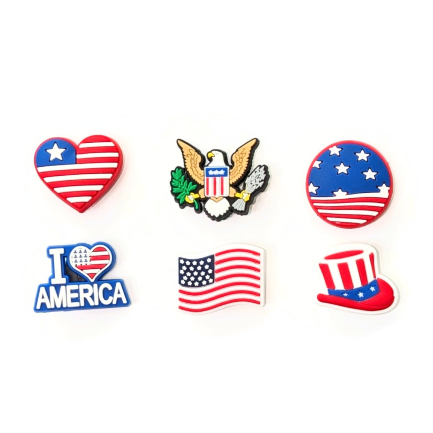 PATRIOTIC SHOE CHARM COLLECTION (Pack of 6) USA American, Set of Essentials