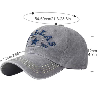 DALLAS DISTRESSED BASEBALL HAT, Gray, Embroidered Cap, Adjustable Size (Adult)