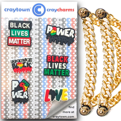 BLACK LIVES MATTER SHOE CHARM COLLECTION (Pack of 8) BLM Empowerment, Set of Essentials with Chains