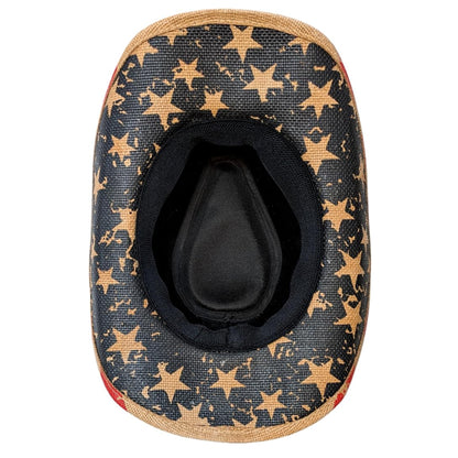 STRAW COWBOY HAT - American Flag Pattern with Eagle Concho Band (Adult Size)