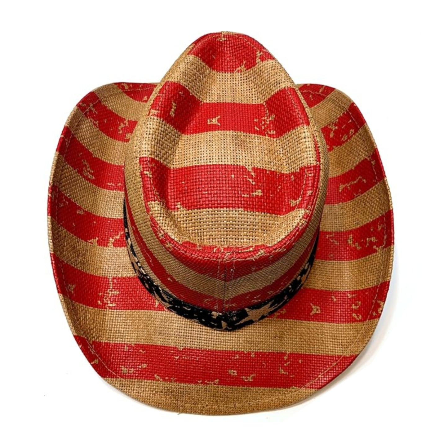 STRAW COWBOY HAT - American Flag Pattern with Eagle Concho Band (Adult Size)