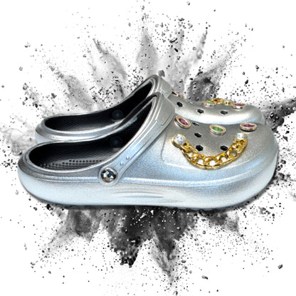 Girl's Silver Clogs, Craytown Brand, Accessories Optional, J4-J6